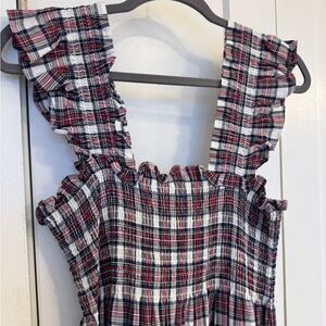 Hill House Ellie Nap Dress in Multi Tartan Plaid Smoked Midi Ruffle Size Small